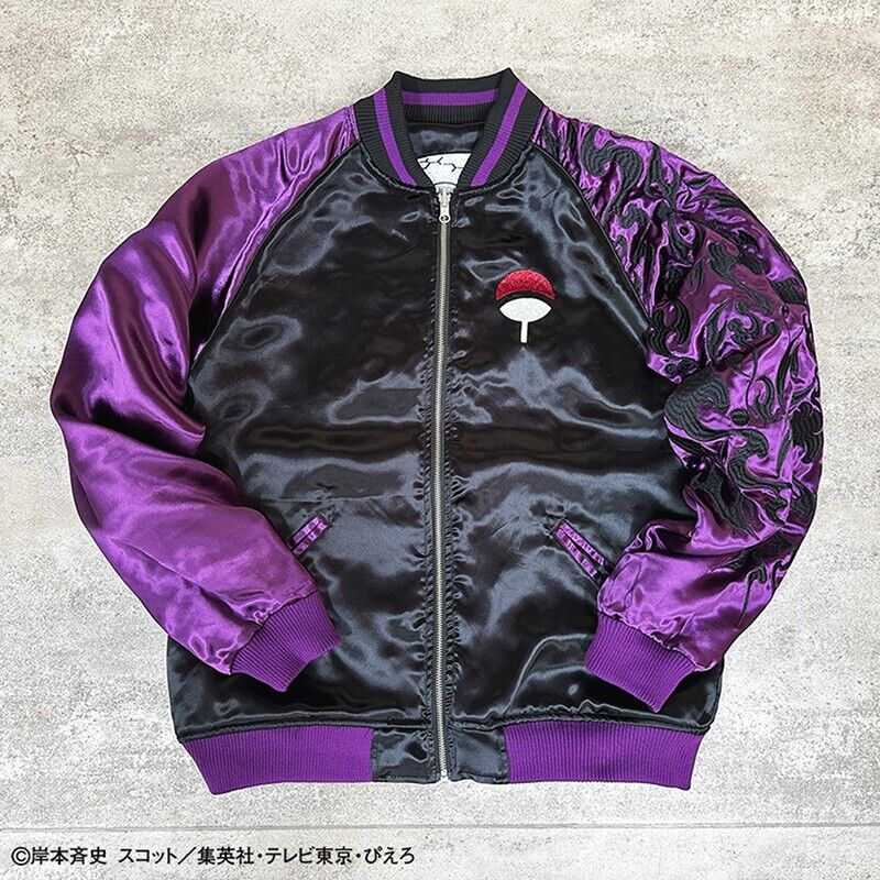 NARUTO Sasuke Uchiha Satin Jacket Embroidery Sukajan Reversible XL Size Cosplay