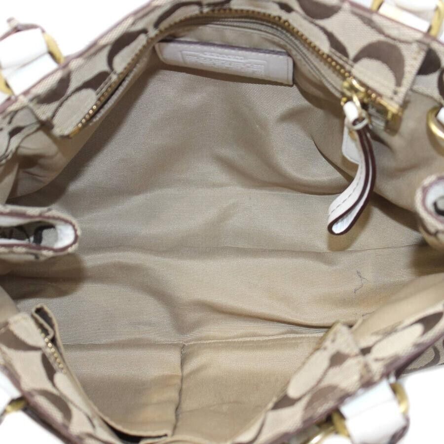 10507 USED Coach Medium Carriole Tote Bag Signature White x Brown Used