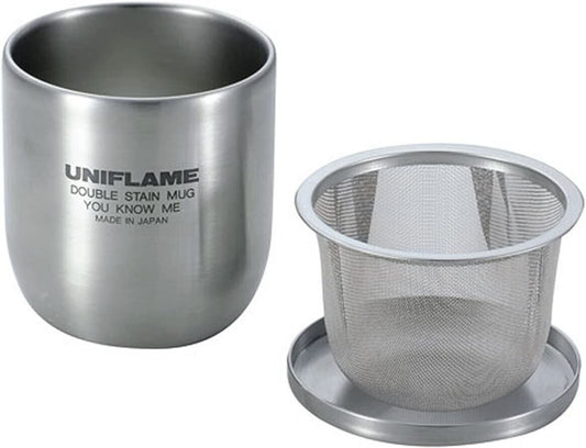 666081 UNIFLAME Yunomi SUS Stainless Double Stain Mug Cup with Tea Strainer