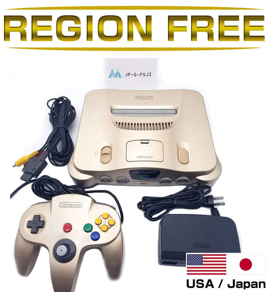 Nintendo 64 Console REGION FREE GOLD N64 Working USA & JAPAN 110V NTSC & NTSC-J