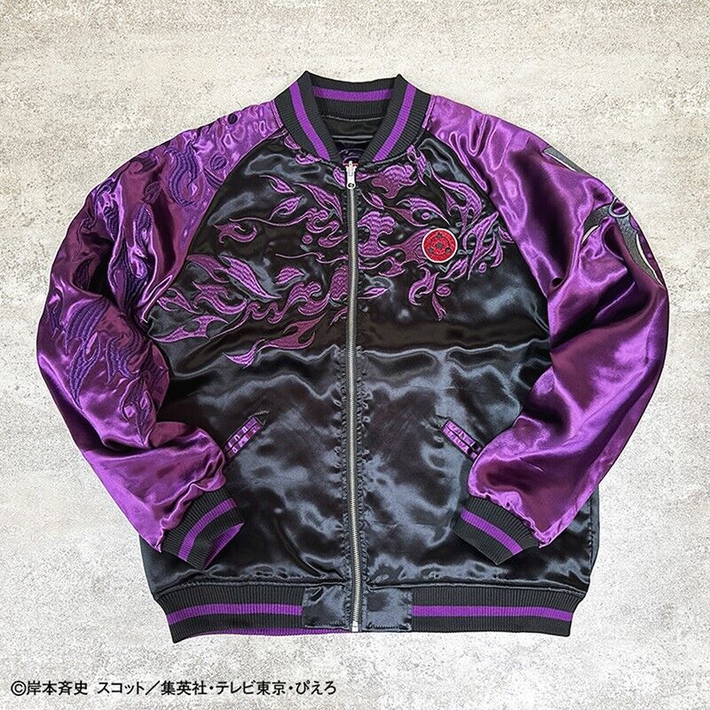 NARUTO Sasuke Uchiha Satin Jacket Embroidery Sukajan Reversible XL Size Cosplay