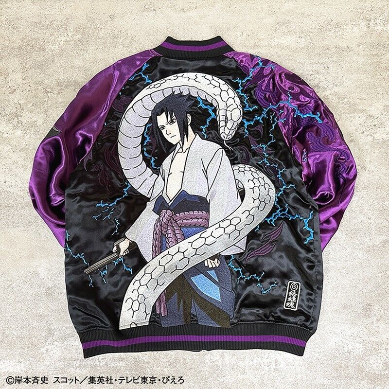 NARUTO Sasuke Uchiha Satin Jacket Embroidery Sukajan Reversible XL Size Cosplay