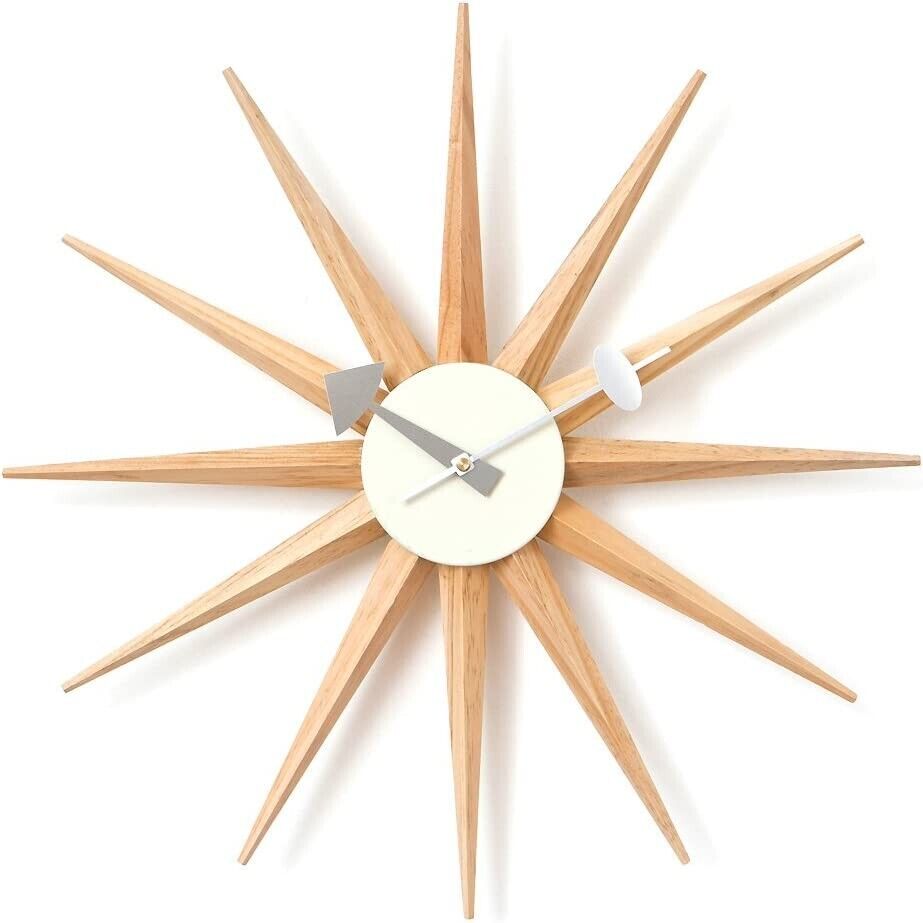 New George Nelson Wall Clock Natural Wood Sunburst Reprint Japan New