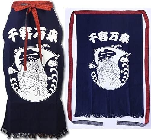 New Traditional Apron Cotton Maekake Seven Deities of Good Fortune Japan New