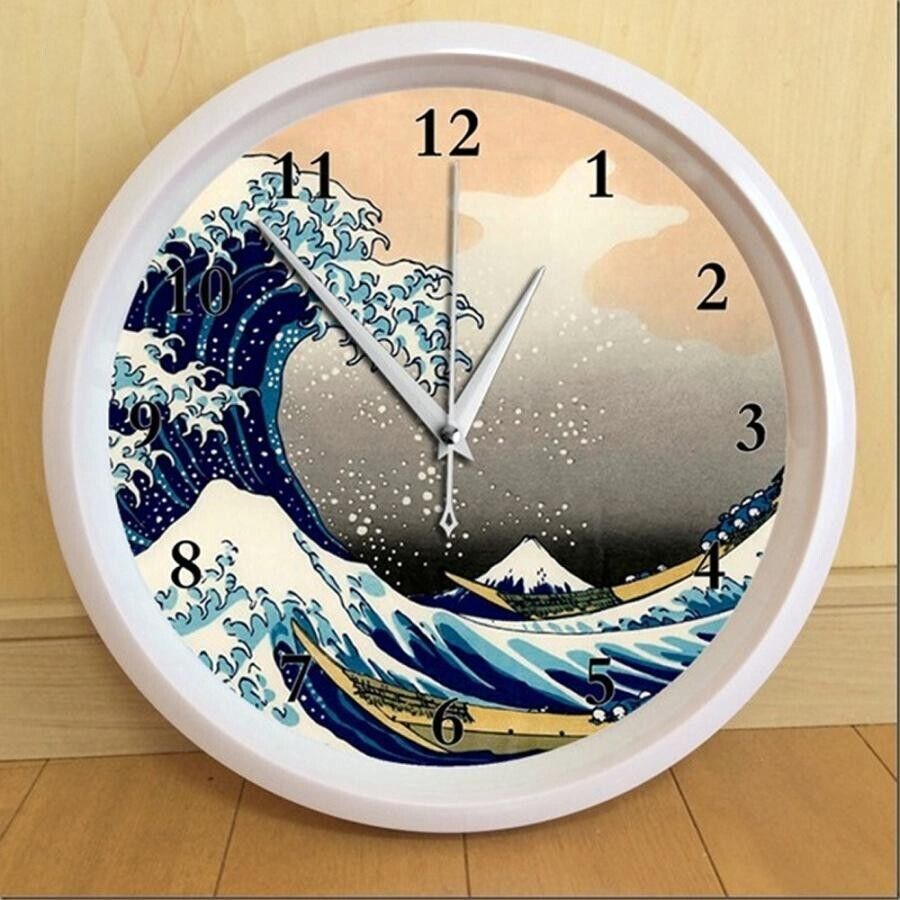 New Katsushika Hokusai Wave Back Wall Clock Japanese Art Clock Interior New