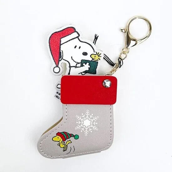 Peanuts Snoopy Christmas Socks Pocket Watch Key Ring Gray Japan Limited