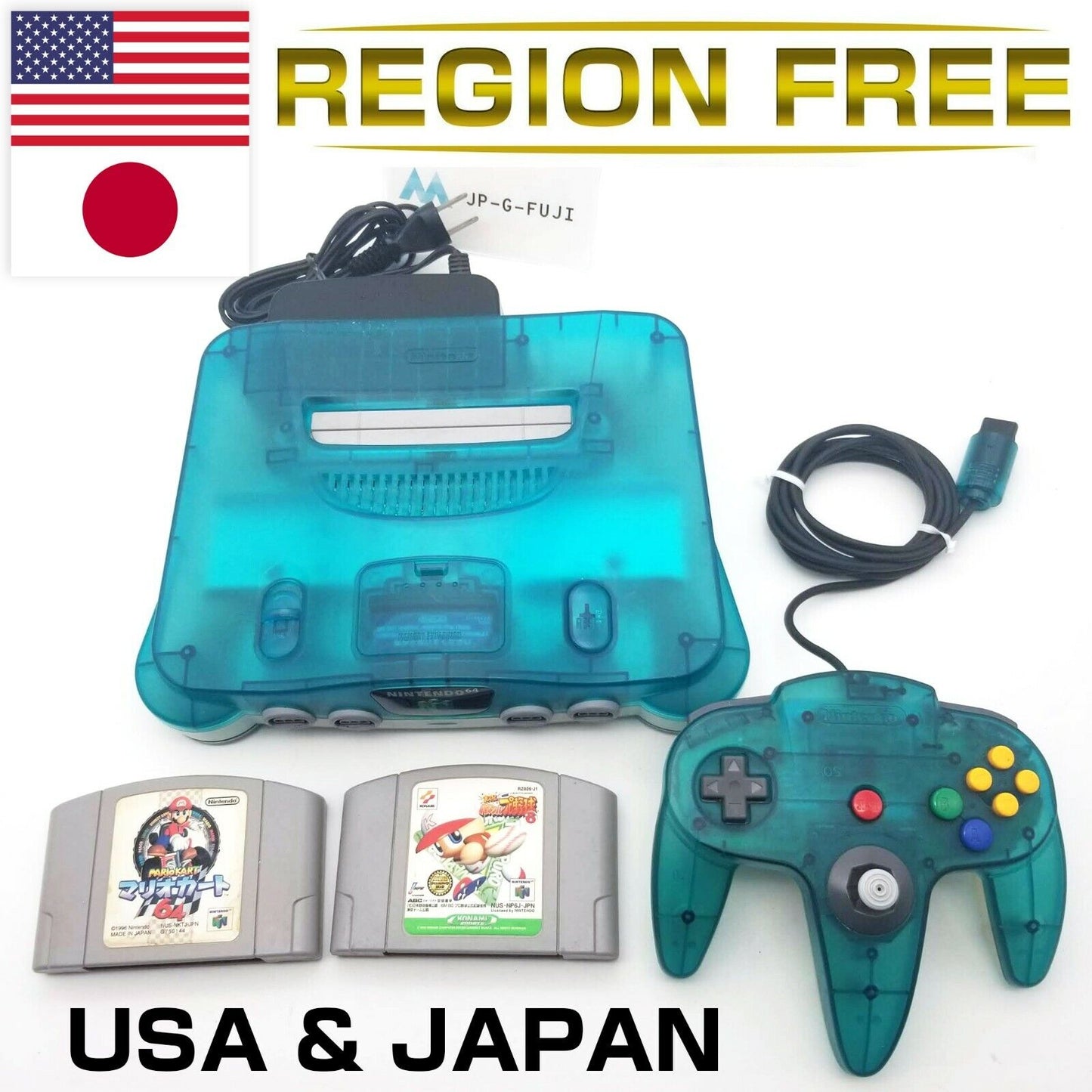 Nintendo 64 Console REGION FREE Clear Blue USA & JAPAN NTSC & NTSC-J w/ 2 Games