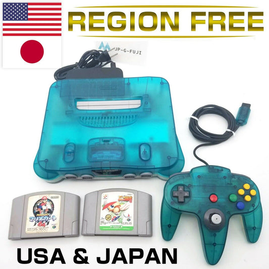 Nintendo 64 Console REGION FREE Clear Blue USA & JAPAN NTSC & NTSC-J w/ 2 Games