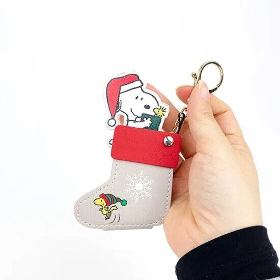 Peanuts Snoopy Christmas Socks Pocket Watch Key Ring Gray Japan Limited